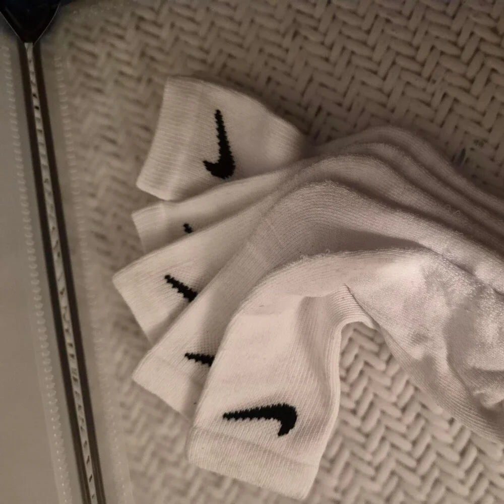Nike white socks with black swoosh, size US 10 #athletic #swoosh